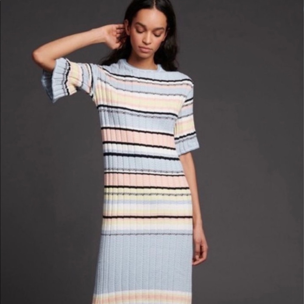 Never worn. Anthropologie Roberta Midi Ribbed Striped Sweater Dress Medium M